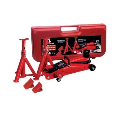 Kit A valigia: n. 1 cric CC2 2.000 kg + 2 cavalletti CP2 + 2 cunei fermaruota